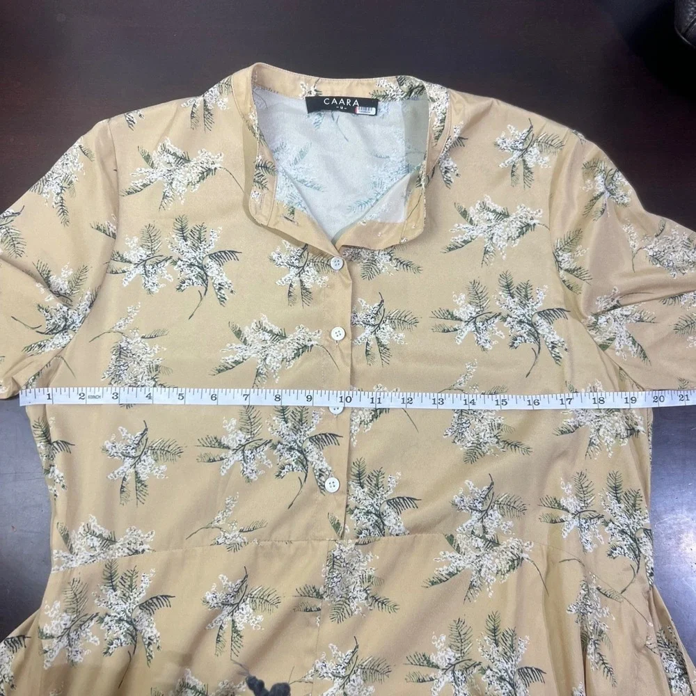 Caara Yellow Floral Tie-Waist Midi Dress Medium Spring Picnic Chic Cottagecore M - Picture 9 of 14